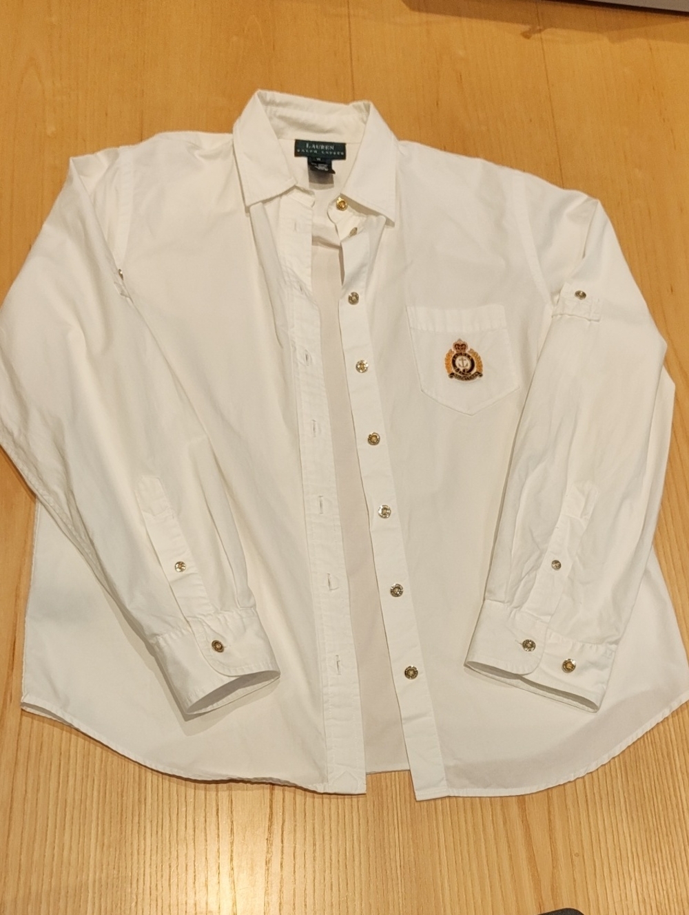 Ralph Lauren Vintage White Button-Up Shirt with Embroidered Crest